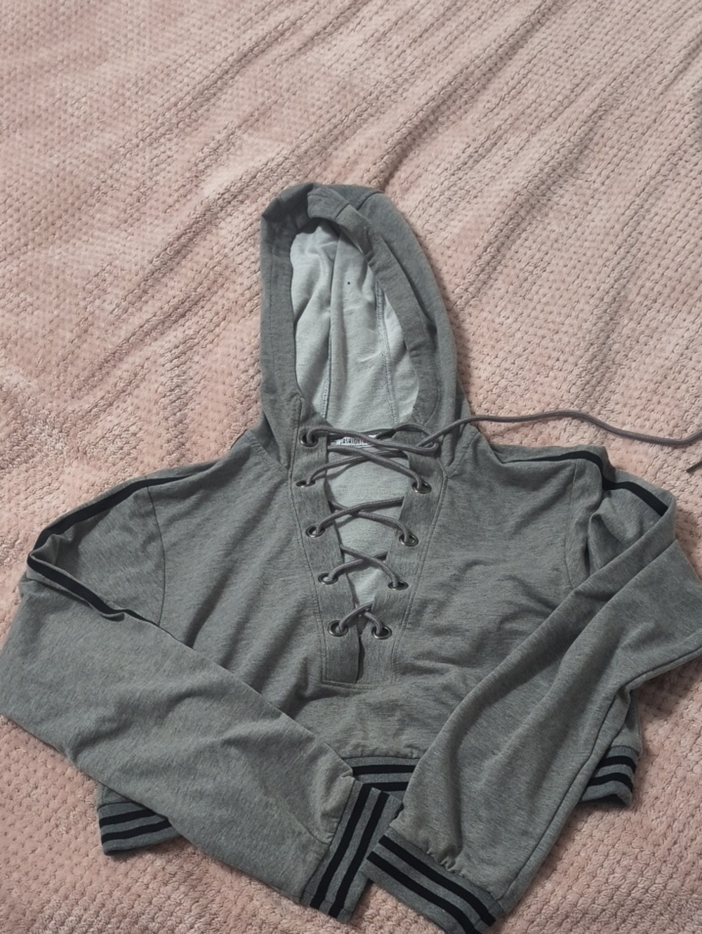 Fashion Nova Gray Lace-Up Women's Crewneck Hoodie Sweater